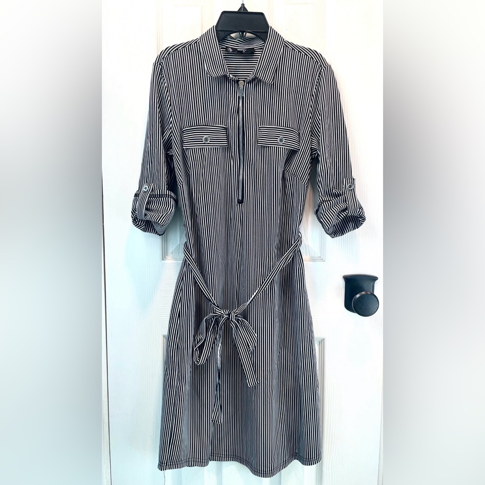 Cute Striped Black and White Shirt Dress with Tie Waist